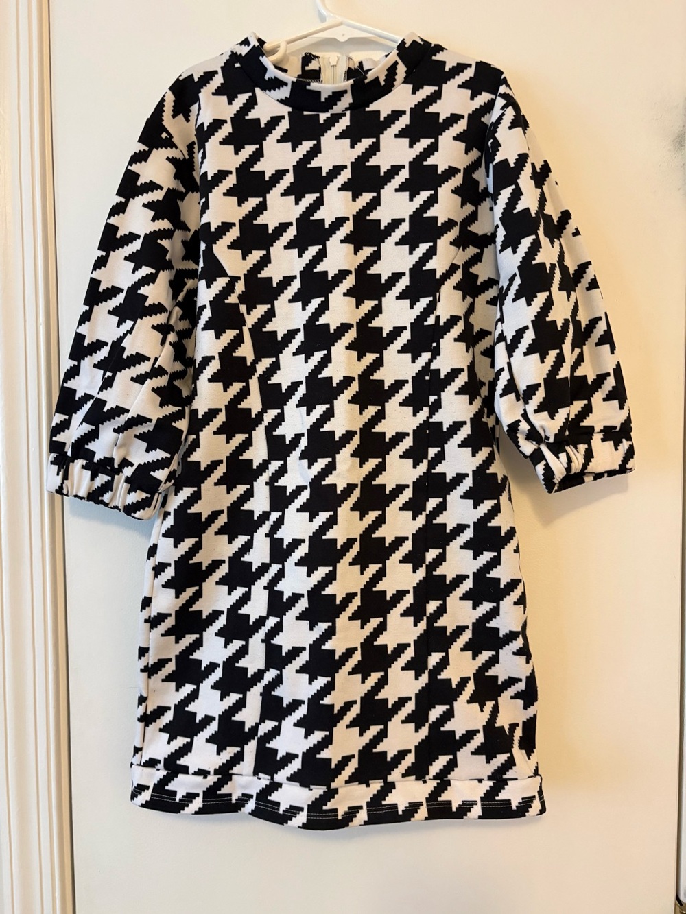 wonder nation Black & White Houndstooth Puff Sleeve Knit Dress